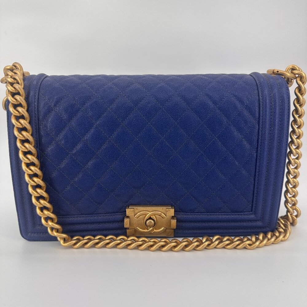 Chanel Blue Caviar Flap Quilted Medium Boy Bag - Rare